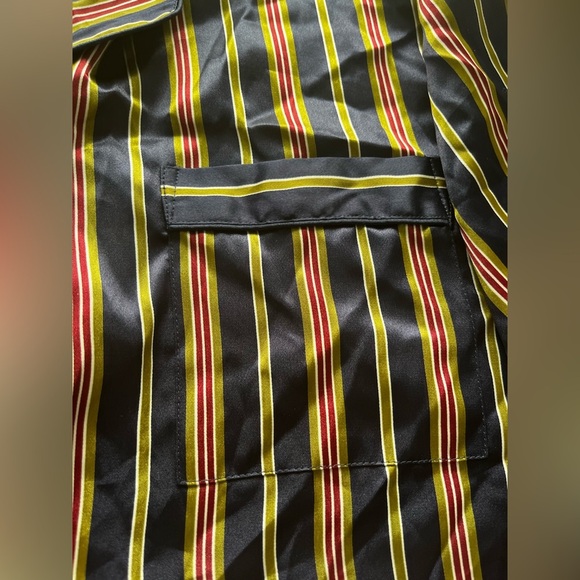 Vintage Vanity Fair Pajama Set Silky Blue Striped Button Pockets Elastic Size L - Picture 4 of 10